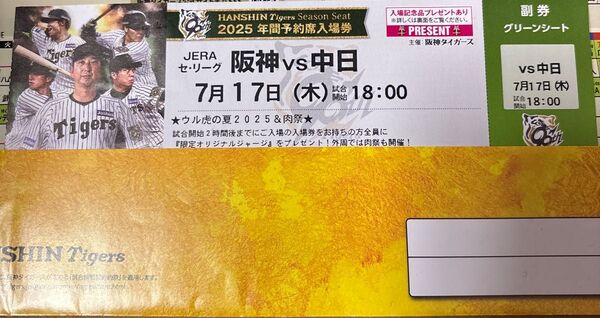 阪神vs中日 7月17日(木)