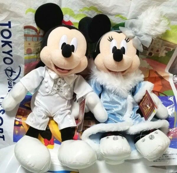 【送料無料/お顔厳選】ミッキー&ミニー ぬいぐるみセット『BBBビッグバンドビート 15周年リニューアルコスチューム』白タキシード
