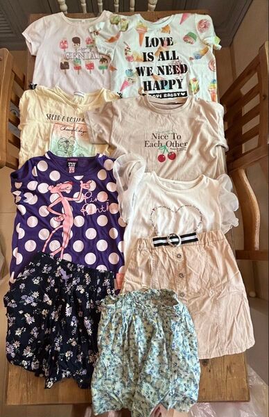 ■Bまとめ売り 女の子 150 半袖 Tシャツ パンツ他 服 春 夏服 9点