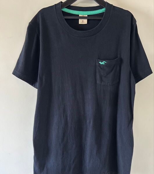 Hollister ホリスター ネイビー 紺 胸ポケット刺繍 半袖Tシャツ M Tシャツ 黒 M メンズ ロゴ 刺繍 シンプル