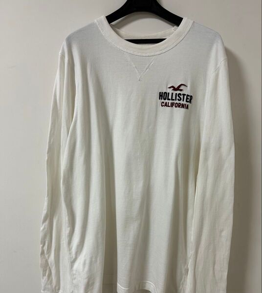 Hollister ホリスター ロゴ刺繍 白 ロングスリーブ Tシャツ 長袖 ロンT ホワイト シンプル 長袖Tシャツ Lサイズ