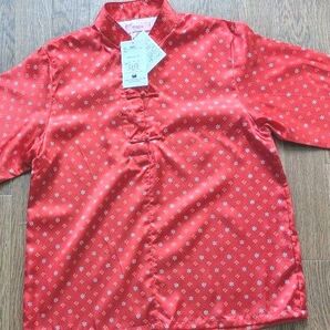 新品未使用 赤いチャイナ服 七分袖 花柄 レッド 中華風