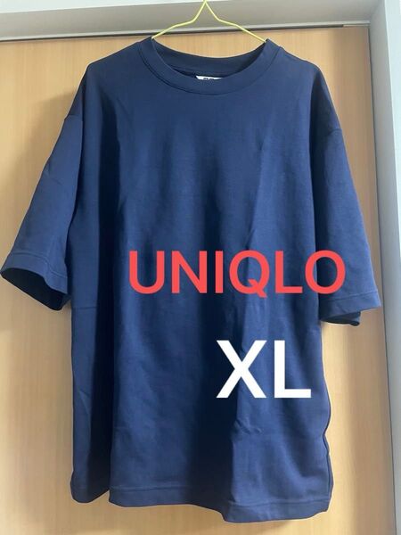 ユニクロ エアリズムコットンオーバーサイズTシャツ/5分袖 ネイビー XL