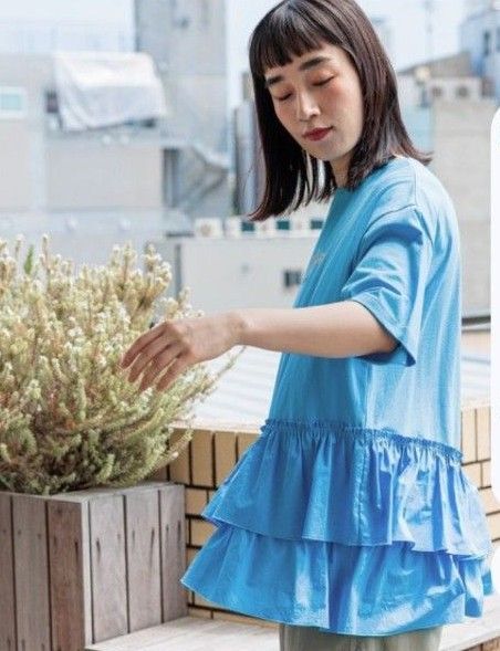 ニコアンド 布コンビフリルロックTシャツ