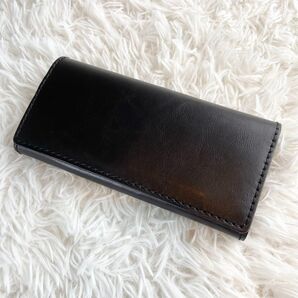 未使用 HERZ ヘルツ 長財布 ロゴ刻印 フラップ レザー ブラック