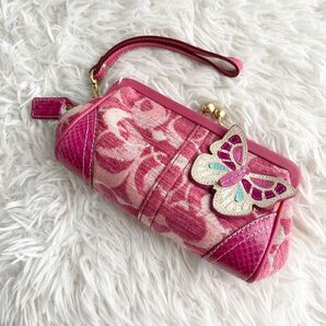 希少 レア COACH コーチ ポーチ がま口 バタフライ シグネチャー ピンク