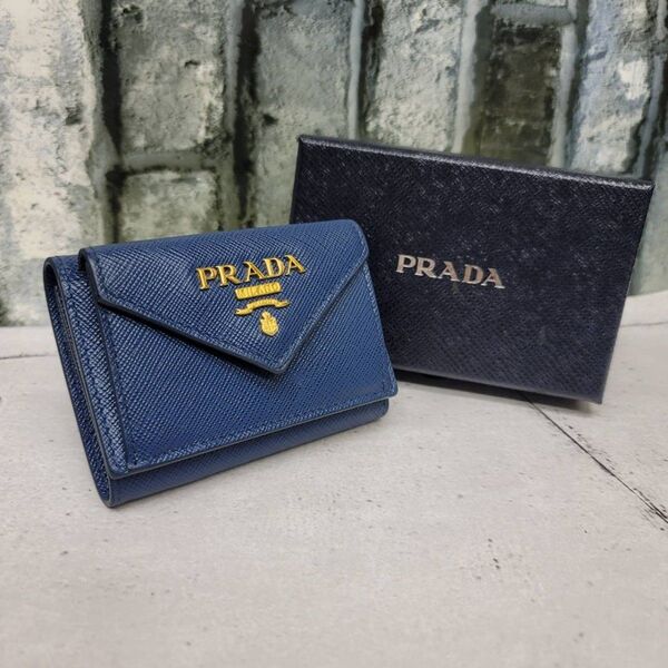 美品 正規品 PRADA サフィアーノ 1MH021 ネイビー ミニ プラダ財布