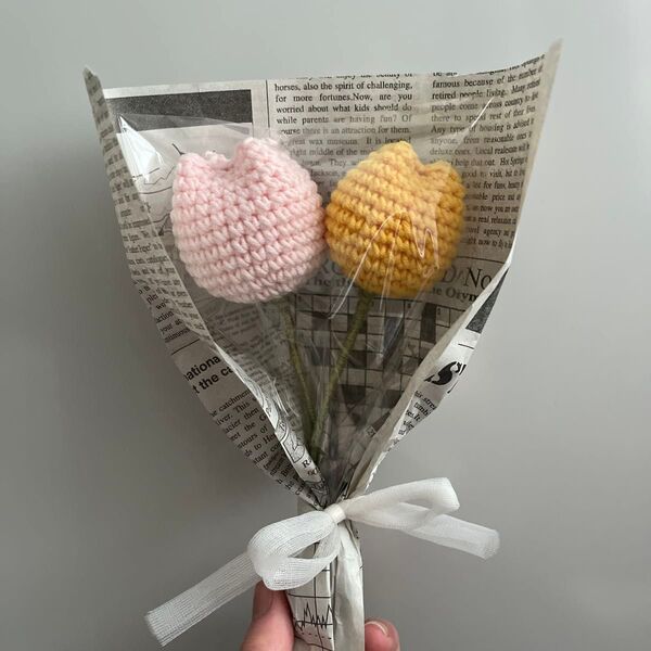チューリップの花束 枯れない花 ハンドメイド 編み物