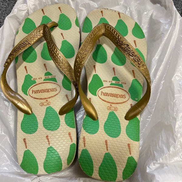havaianas ビーチサンダル ゴールド×グリーン USA4/5 EUR37/8 35-36
