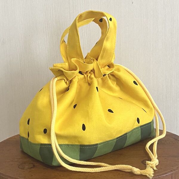 保冷お弁当袋 スイカ×イエロー 巾着ランチバック 保冷バッグ ハンドメイド570