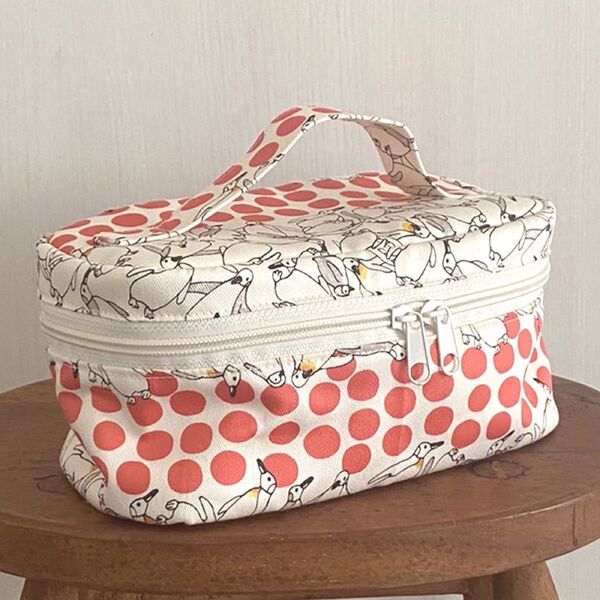 保冷剤ポケット付きランチバッグ ペンギン×レッド お弁当袋 ハンドメイド578