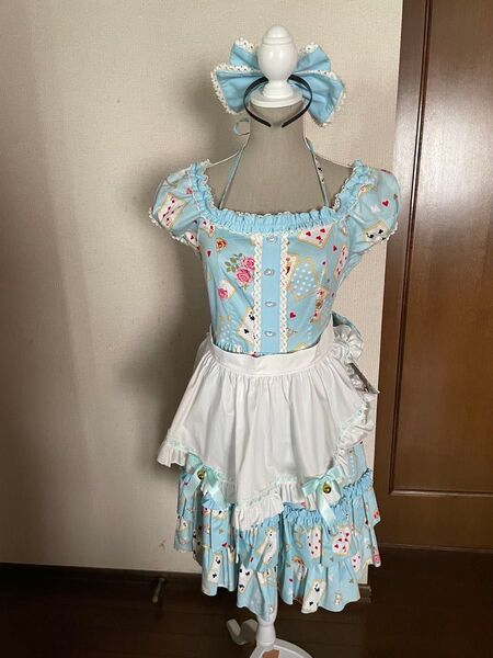 ロリータ アリス柄 Mサイズ カチューシャ付き コスプレなどに ボディライン製