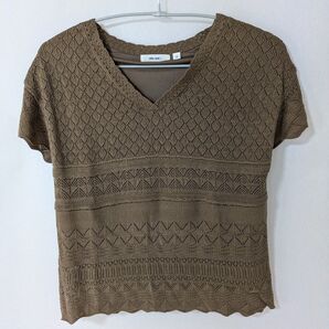 niko and... ニコアンド レース編み 半袖 ニット トップス ブラウン M