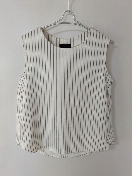 HK WORKS LONDON しまむら ストライプ ノースリーブ ブラウス カットソー 白黒 L