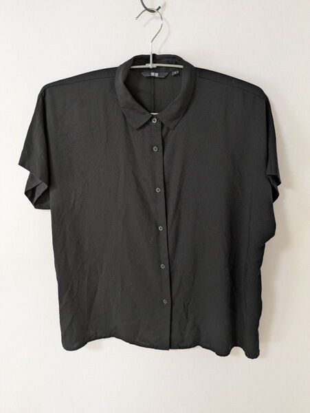 UNIQLO ユニクロ 半袖 シャツ レーヨン混 ブラック 黒 M