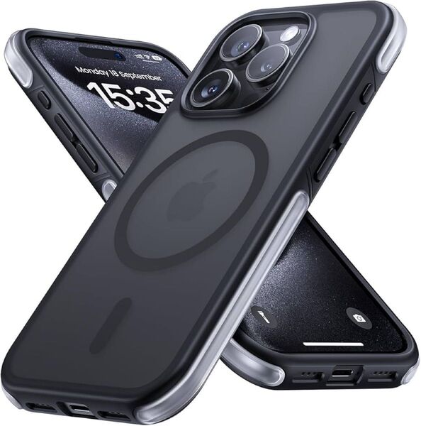 iPhone 15 Pro ケース ブラック Magsafe対応 エアバッグ保護 マグネット ケース マット感 ワイヤレス充電