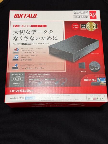 バッファロー USB3.2(GEN.1)対応外付けHDD 2TB ブラック HD-LE2U3-BB