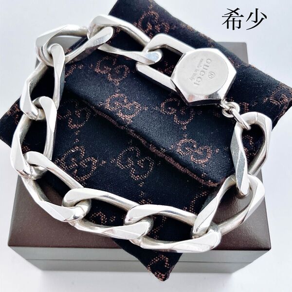 希少*グッチ GUCCI 925 フィガロ ブレスレット シルバー Y597 アクセサリー ヴィンテージ メンズ