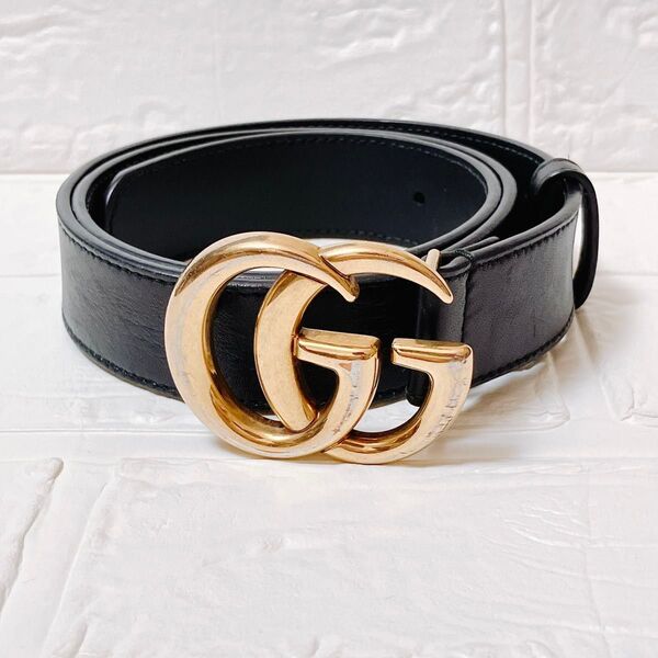 グッチ GUCCI レザー ベルト ブラック ゴールド金具 ON398 GGマーモント メンズ レディース