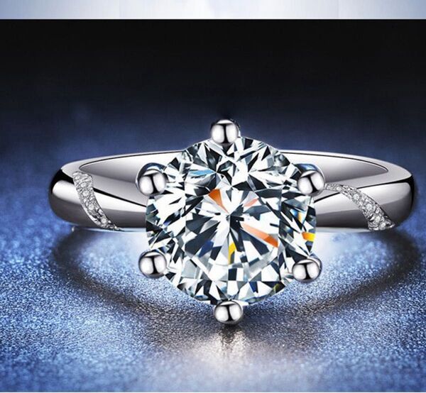 モアサナイト 2ct 6爪ラウンドカット パヴェウェーブデザインリング シルバー925 婚約指輪 ダイヤリング レディース 豪華