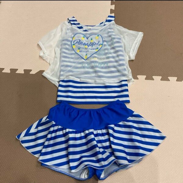 キッズ kids 水着 3点セット 女の子 ボーダー 140㎝
