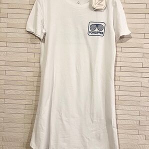 【新品タグ付き】VONZIPPER ボンジッパー ワンピース Tシャツ Mサイズ 夏服 半袖 カットソー 白 ロンT コットン