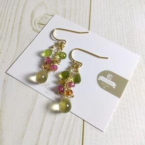 天然石ピアス レモンクォーツとペリドットのピアス
