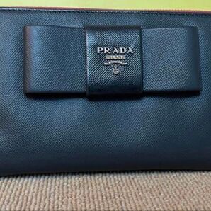 【本物】PRADA リボン 長財布 サフィアーノレザー ブラック