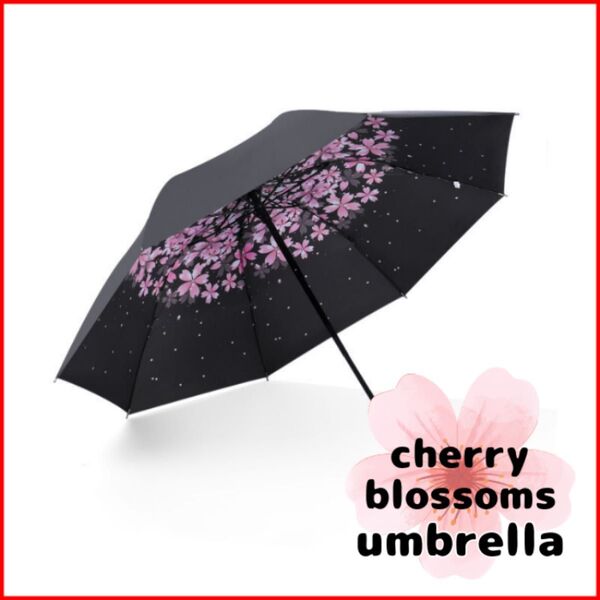 折りたたみ 晴雨兼用 傘 雨傘 日傘 桜 花柄 かさ コンパクト 三つ折り おしゃれ 綺麗 雨具 女性 ブラック 黒 紫外線対策