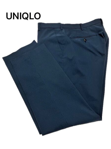 UNIQLO ユニクロ 感動パンツ ウルトラライト 夏用スラックス ストライプ ウエスト85 ダークグリーン