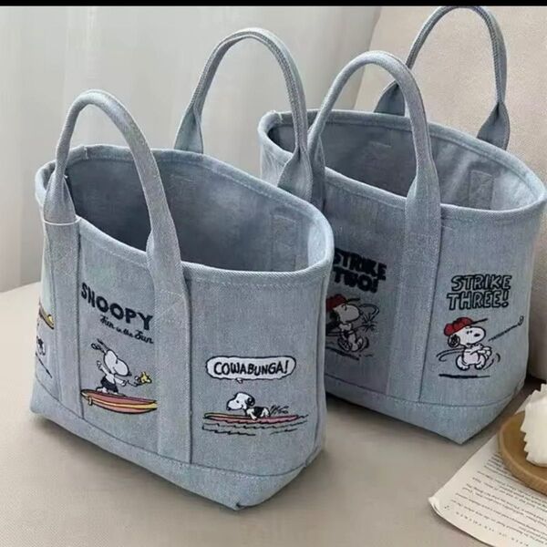 新品 スヌーピー 刺繍バック デニムトートバッグ ミニバック 刺繍トートバッグ