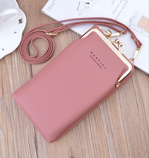スマホが入る がま口タテ型 お財布 ショルダーバッグ 2way 長財布 ポシェット レディース おしゃれ /あずき色