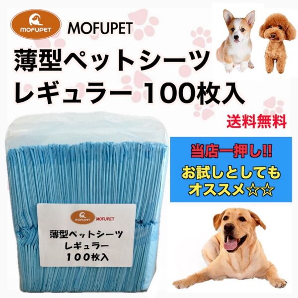 MOFUPET 薄型ペットシーツ レギュラーサイズ100枚入り ペットシート 犬用 猫用 小動物 トイレマット トイレシート