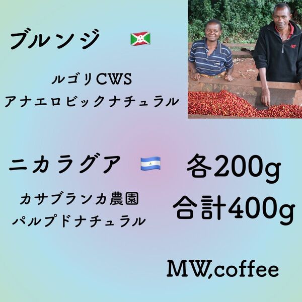 ブルンジアナエロビック&ニカラグア各200g合計400g自家焙煎コーヒー豆