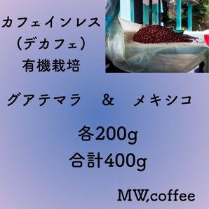 カフェインレス(デカフェ)グアテマラ&メキシコ各200g合計400g自家焙煎コーヒー豆 有機栽培