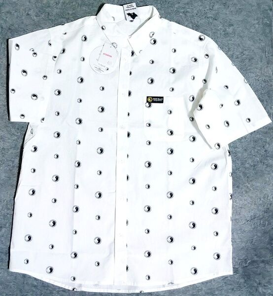 T&C Surf Designs Hawaii タウンアンドカントリー インヤン 総柄 半袖シャツ メンズ Lサイズ ホワイト