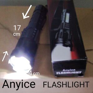 Anyice 懐中電灯 未使用LED FLASHLIGHT RECHARGEABLE 長さ17cmフラッシュ.遠く.近く.ライト