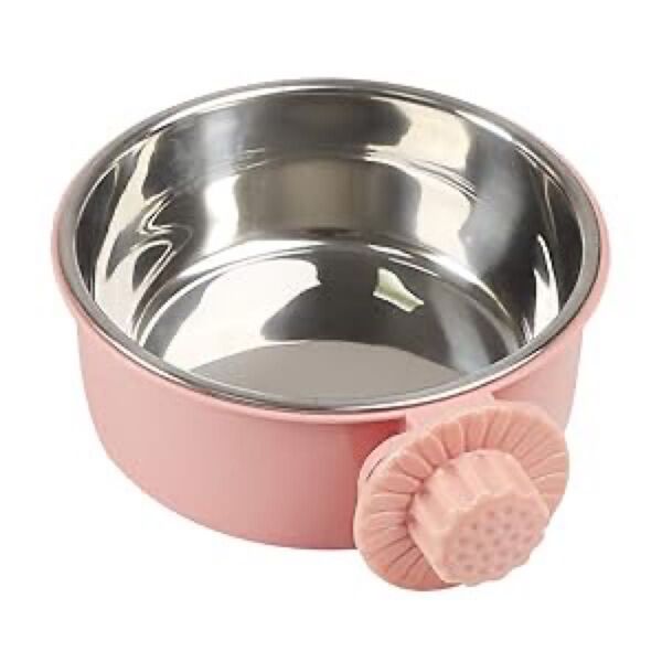 ペットぶら下げボウル ハンガー ゲージ用 ペット食器 餌入れ 固定 ヘルスウォーターボウル 猫 犬 うさぎ 小動物用 ピンク S