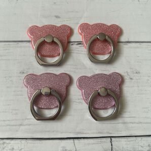 スマホリング iPhone スマートフォン タブレット クマ ピンク 紫 4つセット お揃い