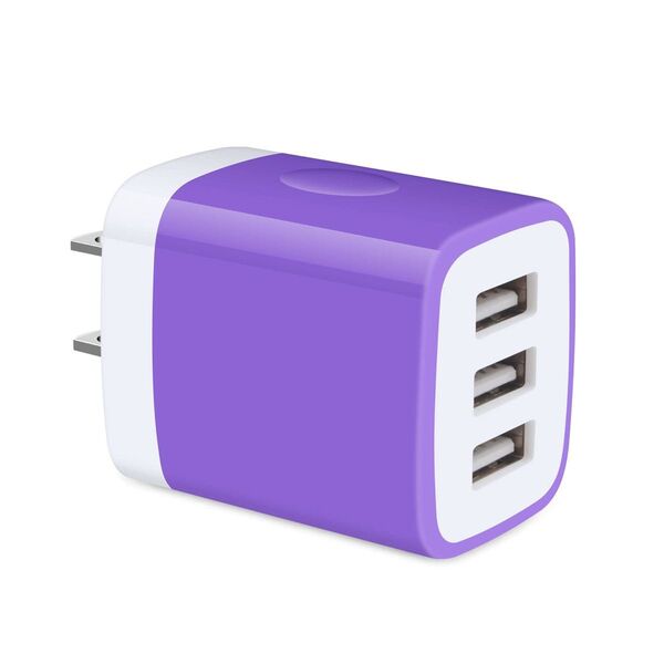 USB電源アダプタ USB充電器 3ポート USB コンセント 3.1A急速充電 PSE認証 コンパクト ACアダプター パープル