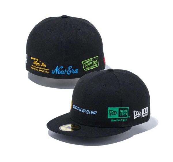 ニューエラ キャップ マルチロゴ 100周年 限定 ブラック NEW ERA 59FIFTY マルチカラー 刺繍 旧ロゴ
