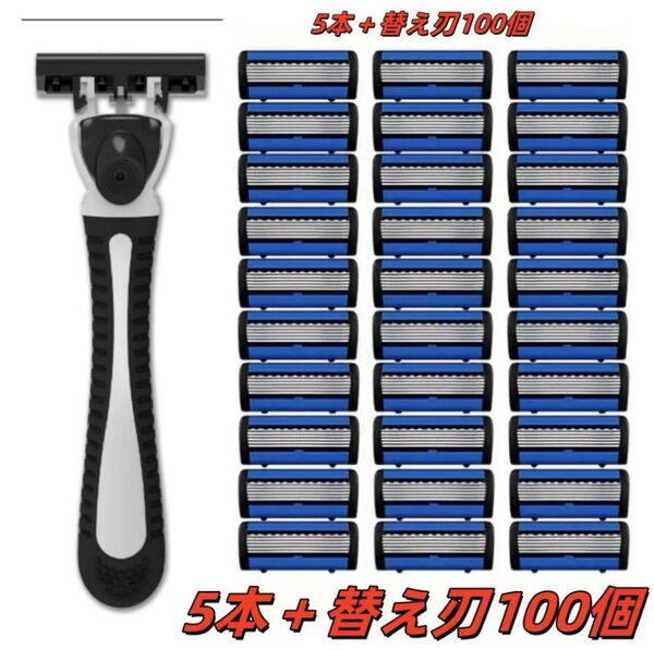 T型髭剃り6枚刃 本体(刃なし)5本 替え刃100個 カミソリ
