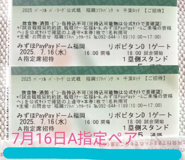 7月16日ホークスvsロッテ 内野指定一塁側ペア