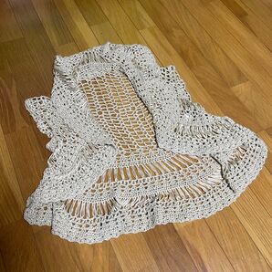 【美品】透かし編み ニットカーディガン ベージュ