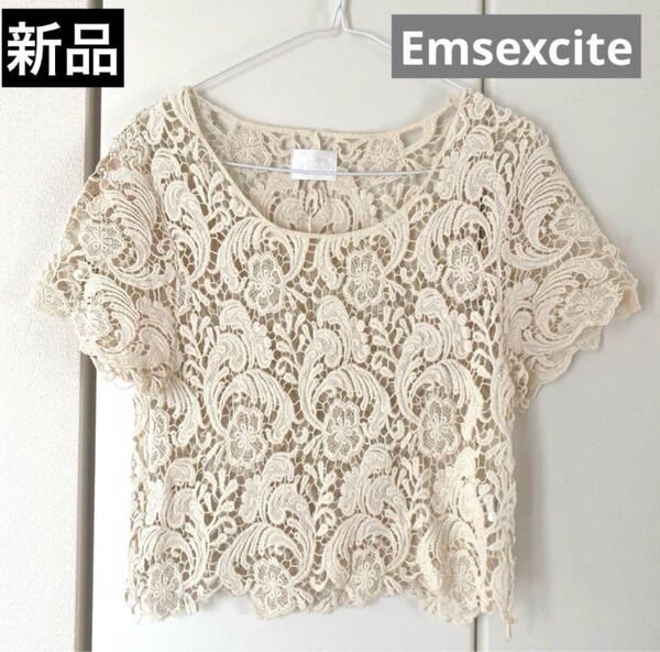 新品エムズエキサイト ショート丈レースTシャツ