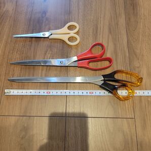 長いハサミ まとめて 3本 中古 文房具 切る カット 工作 梱包 トリミング シザー
