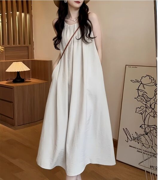 ワンピース レディース ノースリーブ マキシ丈 ロング 春夏 ゆったり 大きい 体型カバー 妊婦 着痩せ シアン 旅行 高見え
