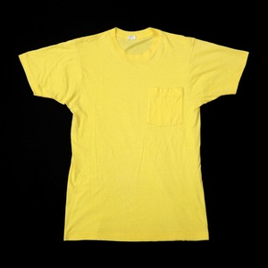 ☆送料無料 70s 80s ビンテージ BVD ビーブイディー 無地 ポケット Tシャツ USA製 ポケT 黄色 70年代 80年代 古着 ワーク プレーン メンズ