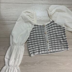 チェック柄パフスリーブトップス