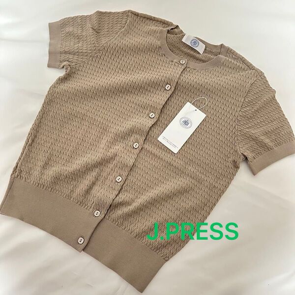 J.PRESS ケーブルニット半袖カーディガン カーキ